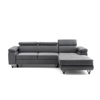 ECKSOFA NORIS L Rechts mit Schlaffunktion 128x203 Velours Dunkelgrau - Dunkelgrau/Schwarz, Holz/Textil (183/250cm) - Muffo