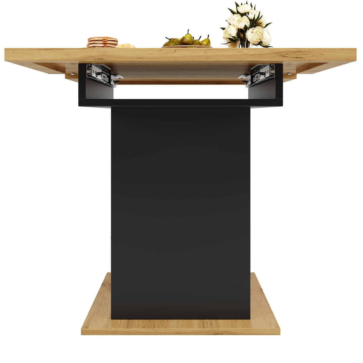 ESSTISCH Teleskop 110-140x80Cm 4-6 Personen Stauraum - Schwarz, Holzwerkstoff (80/110/76cm) - FLIEKS