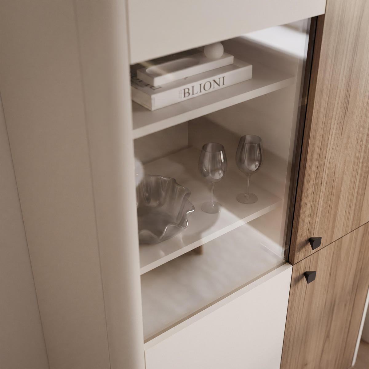 VITRINE BELLAGIO 156 cm Kaschmir / Nussbaum - Kaschmir/Schwarz, Holzwerkstoff/Metall (88/156/40cm) - Idohome