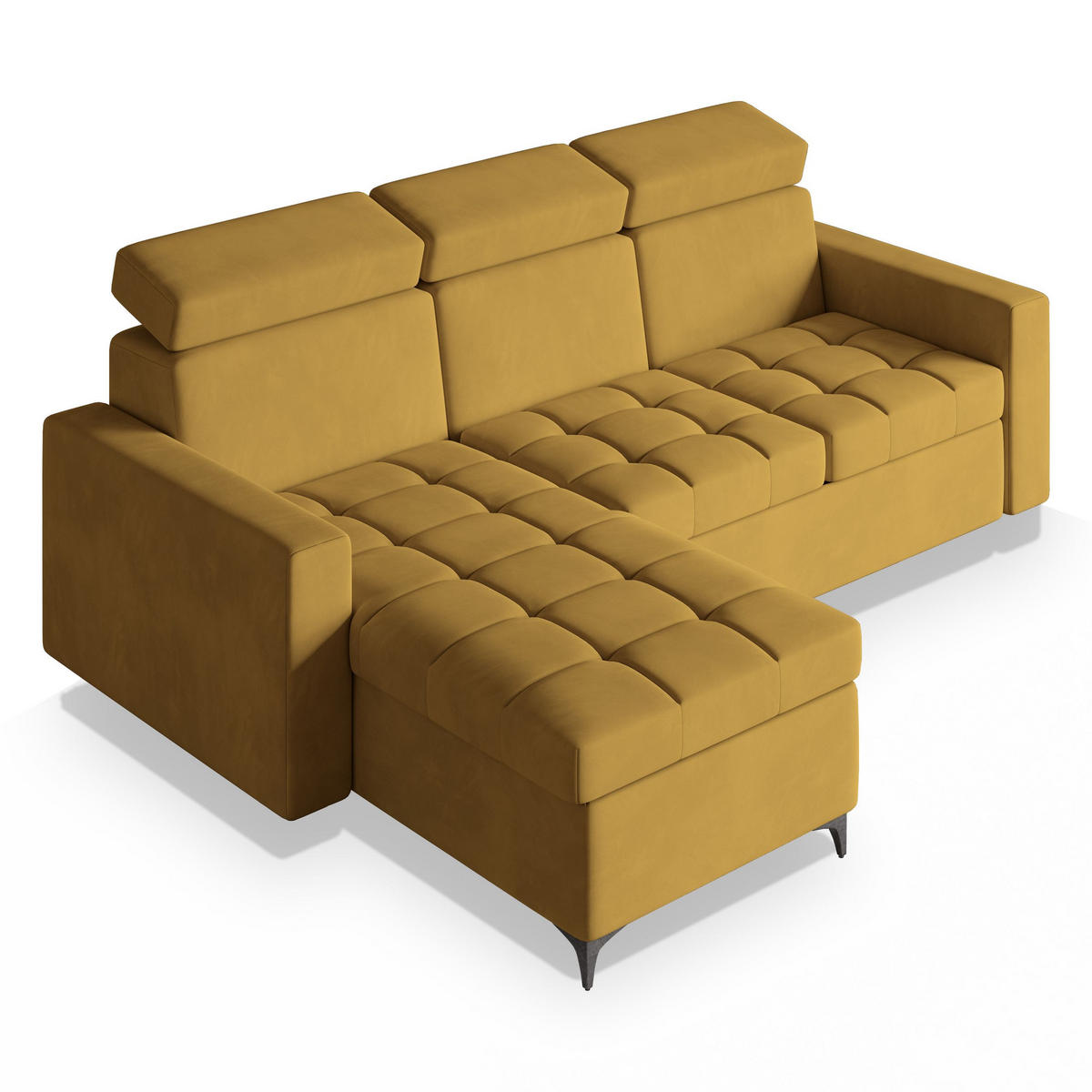 ECKSOFA KAME Gelb Plüsch-Stoff mit Schlaffunktion - Gelb, Holz (227/168cm) - MASSENO