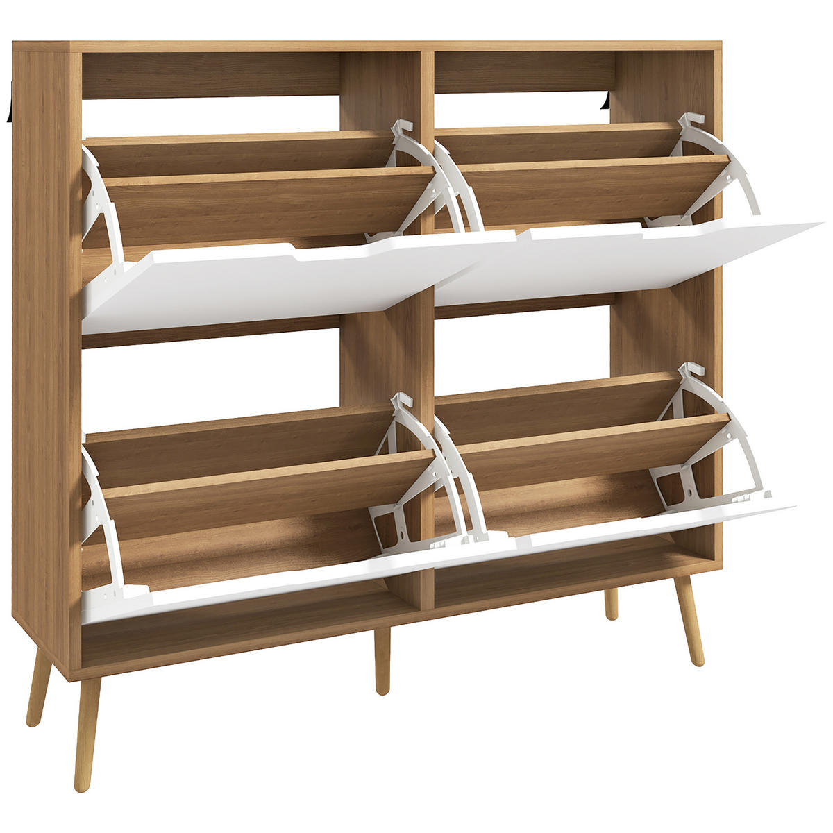 SCHUHSCHRANK DE-14993 4 Klapptüren mit verstellbaren Böden Natur - Naturfarben, Holzwerkstoff (95/95/26cm) - ComfortXL