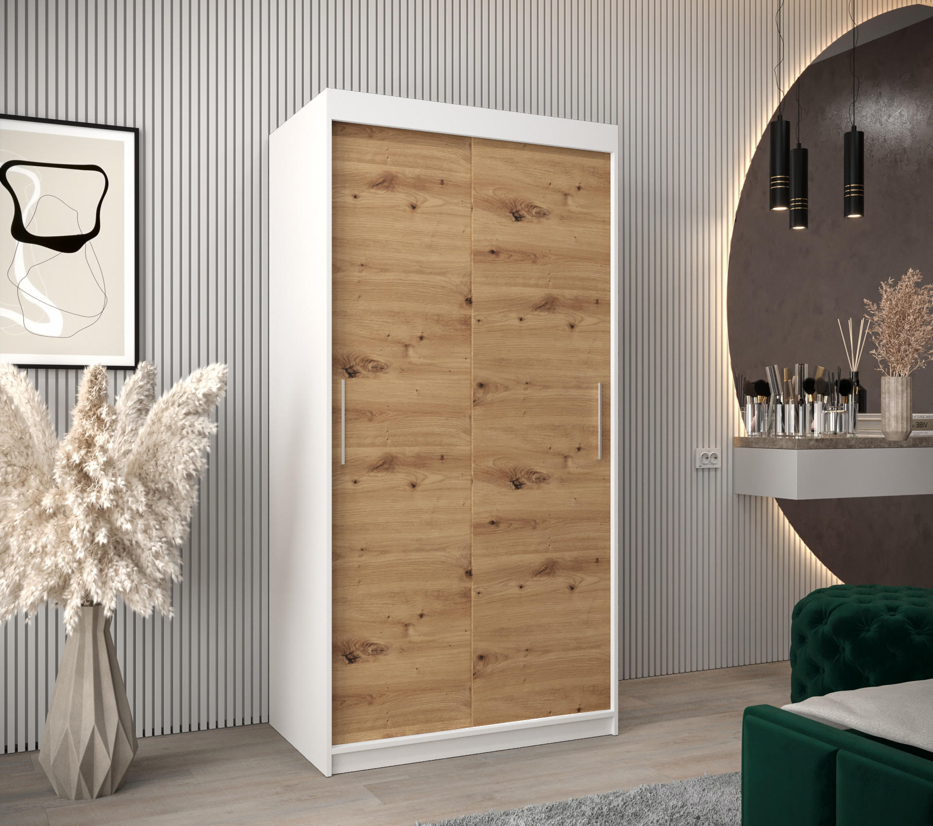 SCHWEBETÜRENSCHRANK 200/100/62 2-türig - Silberfarben/Eiche Artisan, Holz/Kunststoff (100/200/62cm) - Abiks Möbel