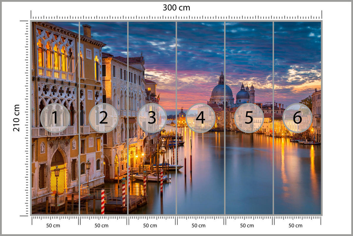 FOTOTAPETE für Wohnzimmer Venedig Nacht Panorama Historisch 300x210 - Violett/Rosa, Papier (300/210cm) - Muralo