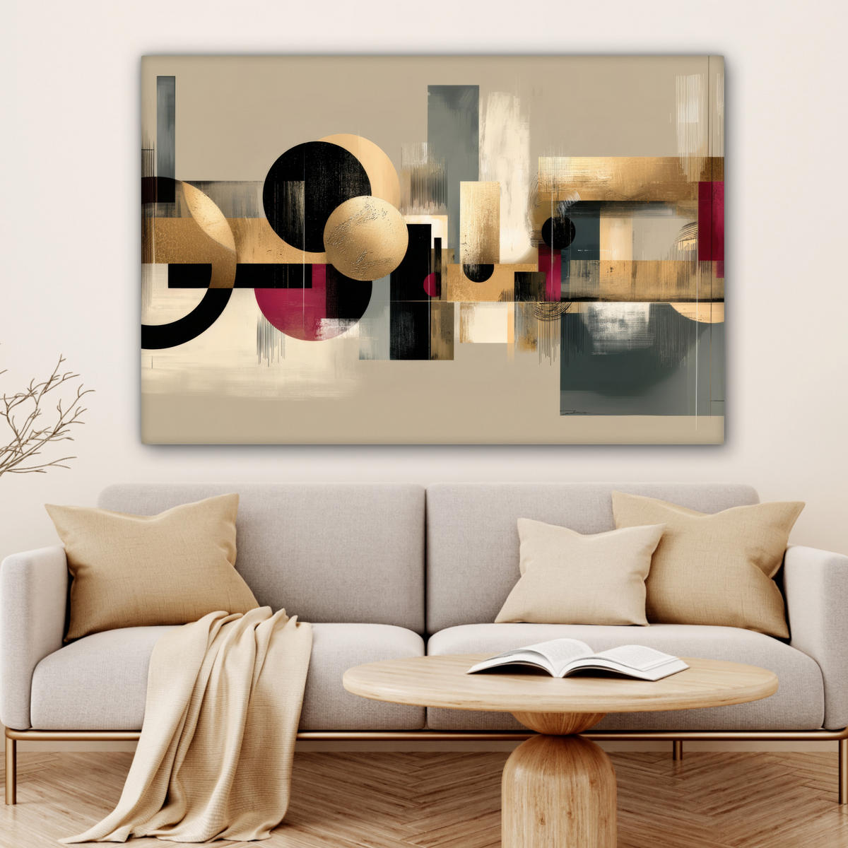 LEINWANDBILD Abstrakt - Formen - Beige - Texturen Groß 140x90 cm - Beige, Textil (140/90cm) - MuchoWow