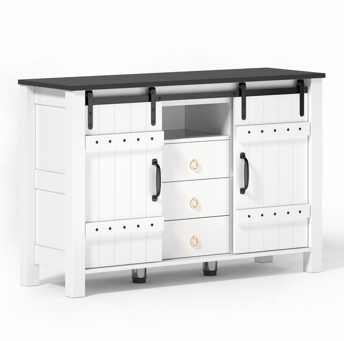 SIDEBOARD 120/40/80 cm aus MDF mit Schiebetüren und 3 Schubladen Weiß - Weiß, Holzwerkstoff (120/80/40cm) - Modenvie