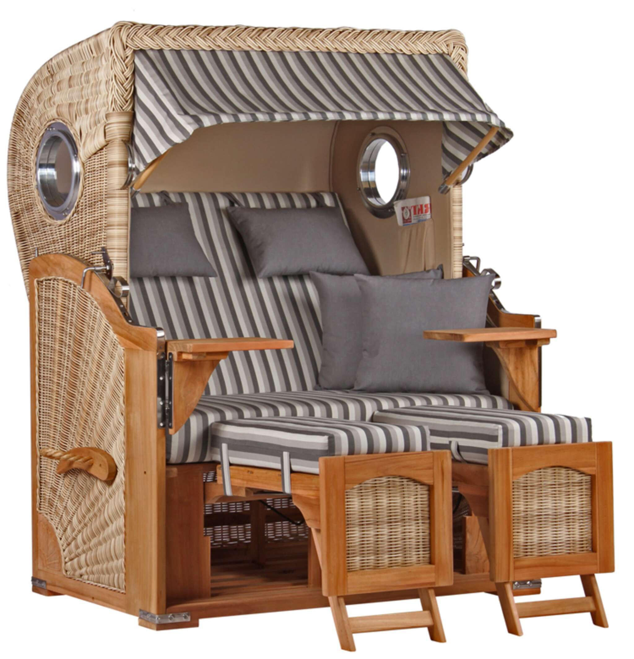 STRANDKORB Düne 2-Sitzer Teak Shell - Braun/Grau, Holz/Metall (125/170/80cm) - Mr. Deko