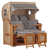 STRANDKORB Düne 2-Sitzer Teak Shell - Braun/Grau, Holz/Metall (125/170/80cm) - Mr. Deko