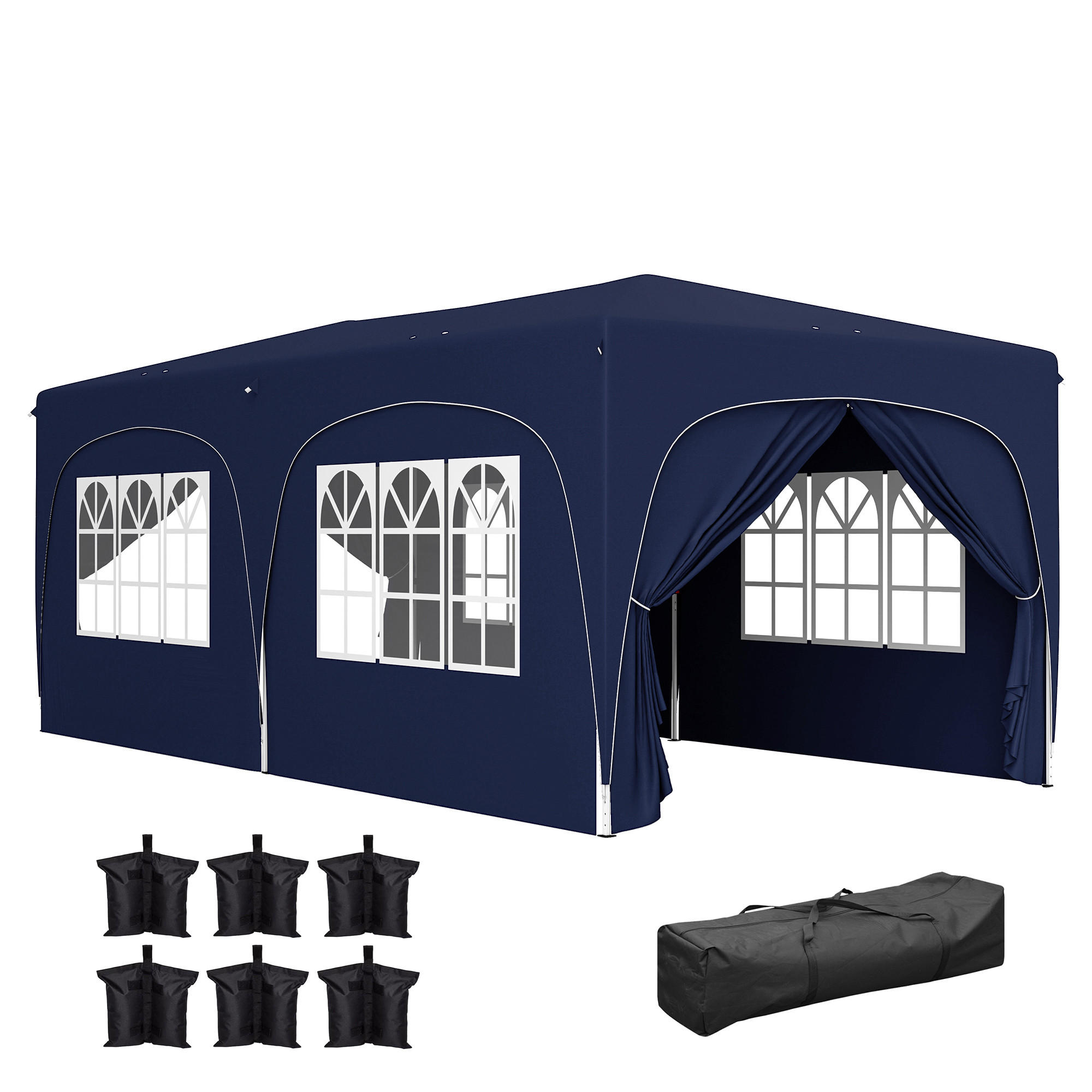 FALTPAVILLON, 3x6m, Seitenwände, UPF50+, höhenverstellbar, Dunkelblau - Multicolor, Metall (597/270/300cm) - FORIOUS