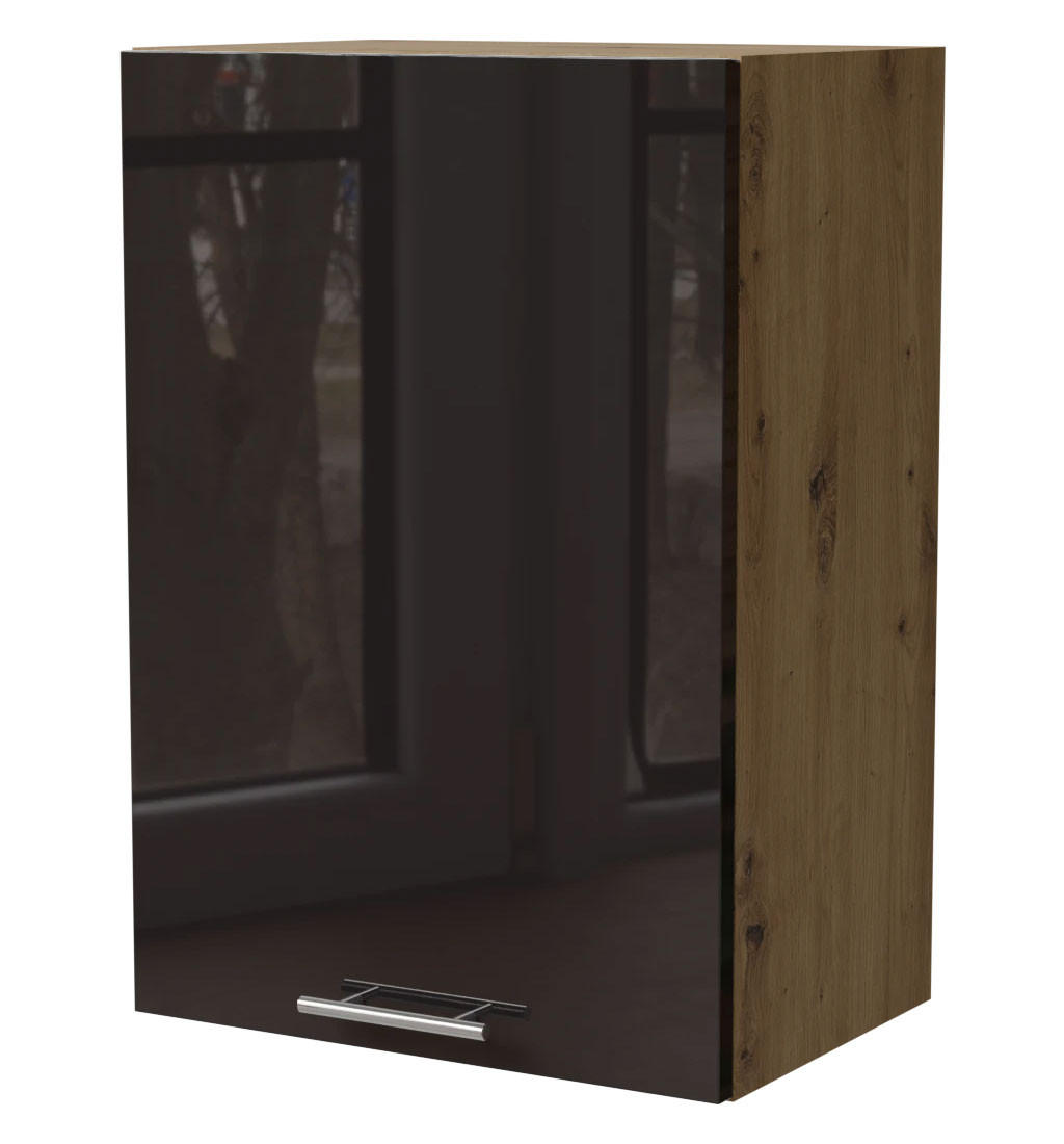 KÜCHENHÄNGESCHRANK Essen W2/50 Schwarz Hochglanz / Eiche Artisan Matt 50 / 32,5 / 72cm - Schwarz Hochglanz/Schwarz, Holz/Holzwerkstoff (50/72/32.5cm) - Feldmann-Wohnen