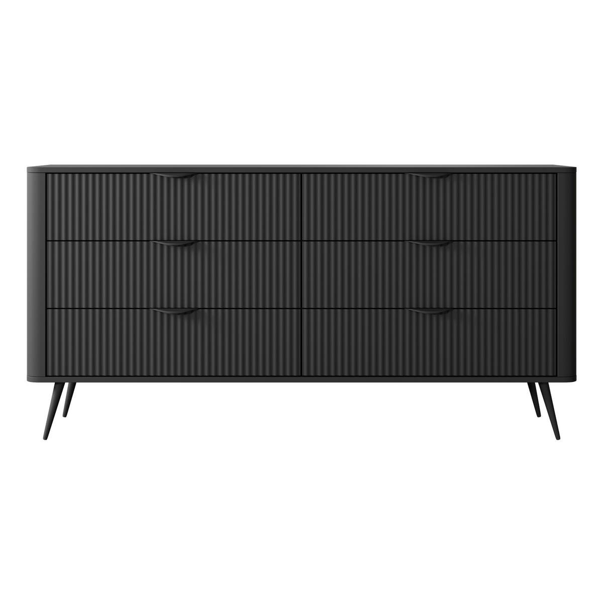 SIDEBOARD LEKNES KOM1 Reliefierte Fronten aus MDF-Platte Schwarz Schwarz - Schwarz, Glas/Holzwerkstoff (163/81/38cm) - Komodee