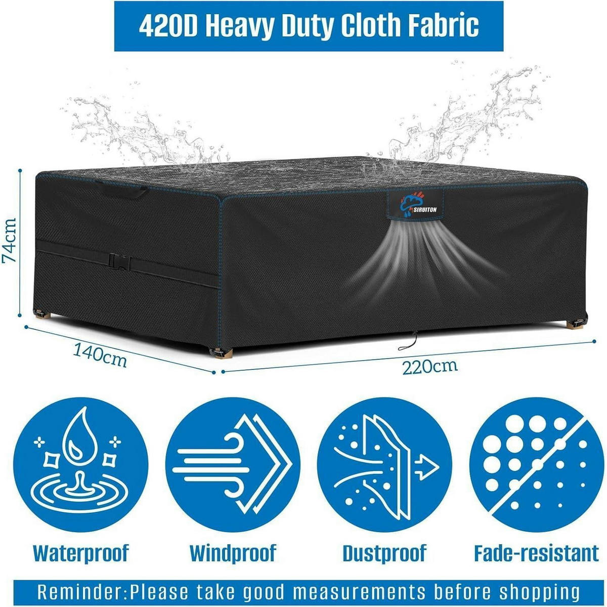 SCHUTZHÜLLE für Gartenmöbel 220 x 140 x 74 cm - Schwarz, Textil (74/185/122cm)