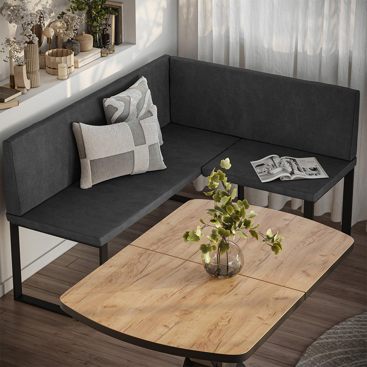 ESSZIMMER-ECKBANK Ravon Anthrazit 120 x 150 cm - Anthrazit, Textil (120/87/150cm) - Vicco