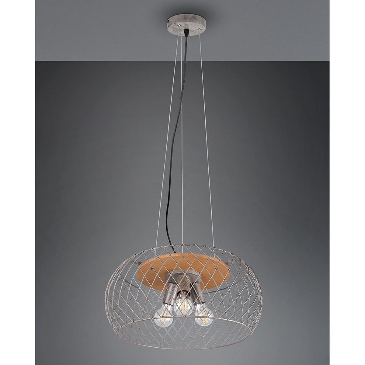 PENDELLEUCHTE Metall Silber rund Drahtgeflecht - Silberfarben, Holz (50/50/150cm)