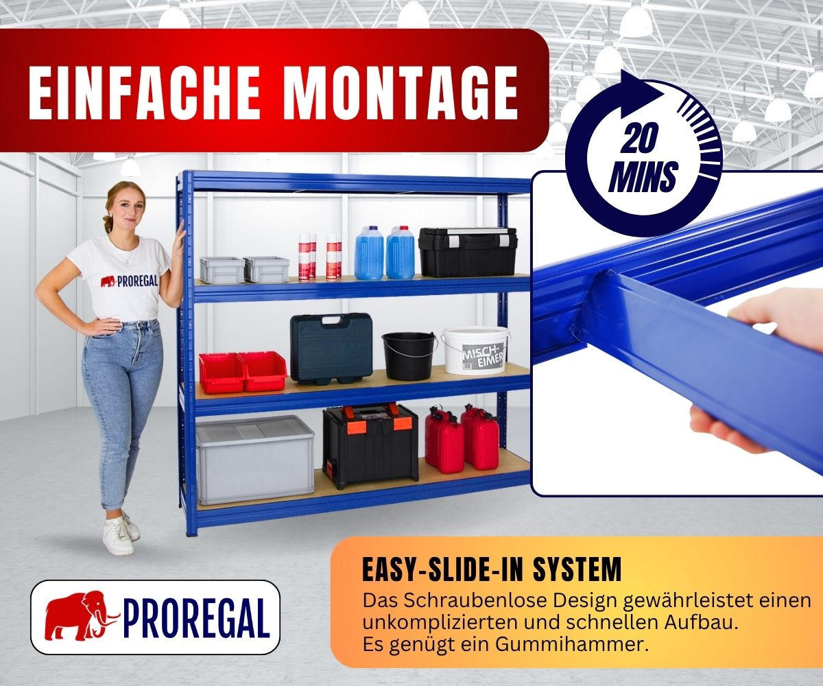 SCHWERLASTREGAL Dino 180x200x45 cm Fachlast 500 kg Blau - Blau, Metall (200/180/45cm) - PROREGAL