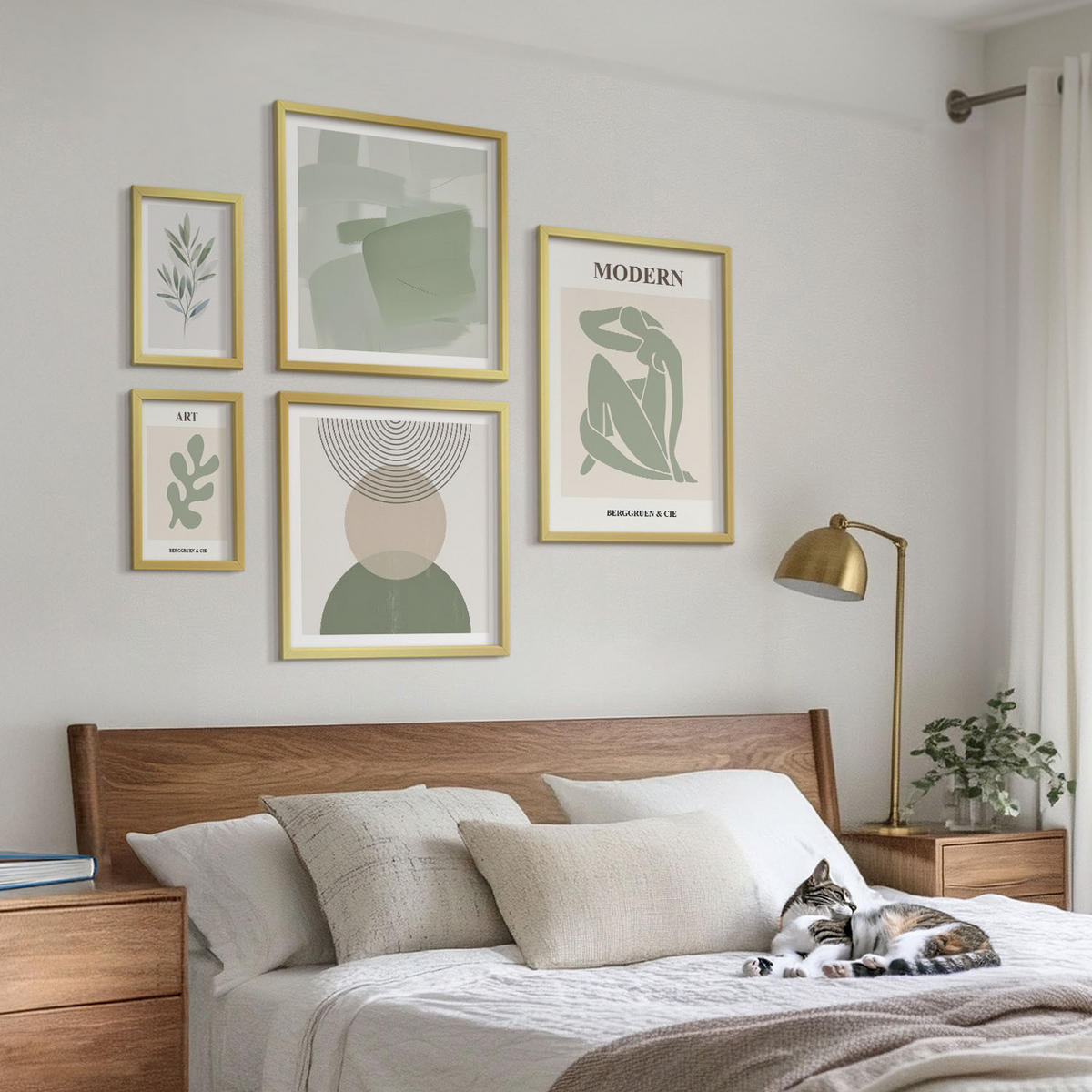 BILDER SET 5er Set - 50x50 cm & 20x30 cm & 40x60 cm Goldrahmen - Stilvolle abstrakte Pflanzengrafiken - Goldfarben, Kunststoff (40/60cm) - TULUP