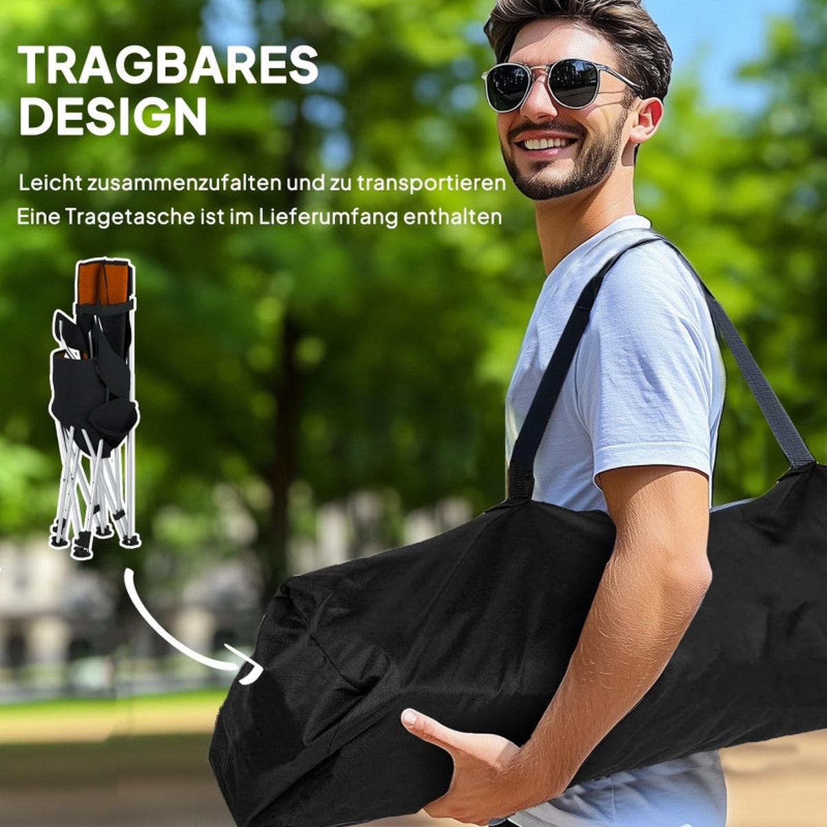 CAMPINGSTUHL 2er Set faltbar Fußstütze Getränkehalter orange - Orange, Metall (125/90/48cm) - LEBENLANG