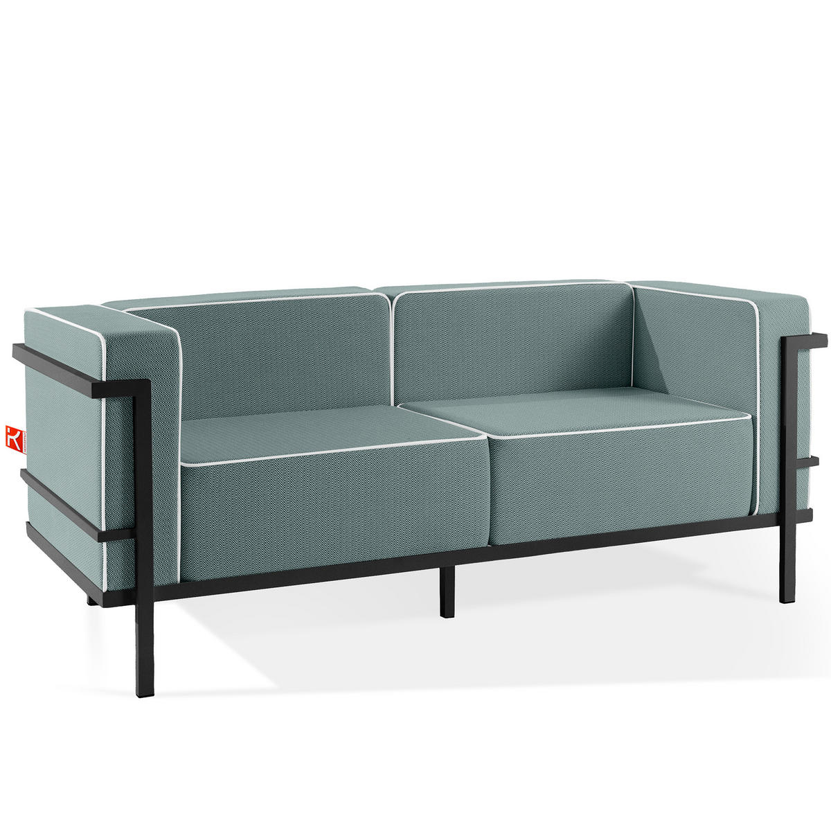 GARTENLOUNGE-SET TRIGLO 4-tlg., 1x Tisch, 2x Sessel, 1x Sofa 2-Sitzer, Modern, Dunkelgrau - Dunkelgrün/Dunkelgrau, Glas/Textil - KONSIMO®