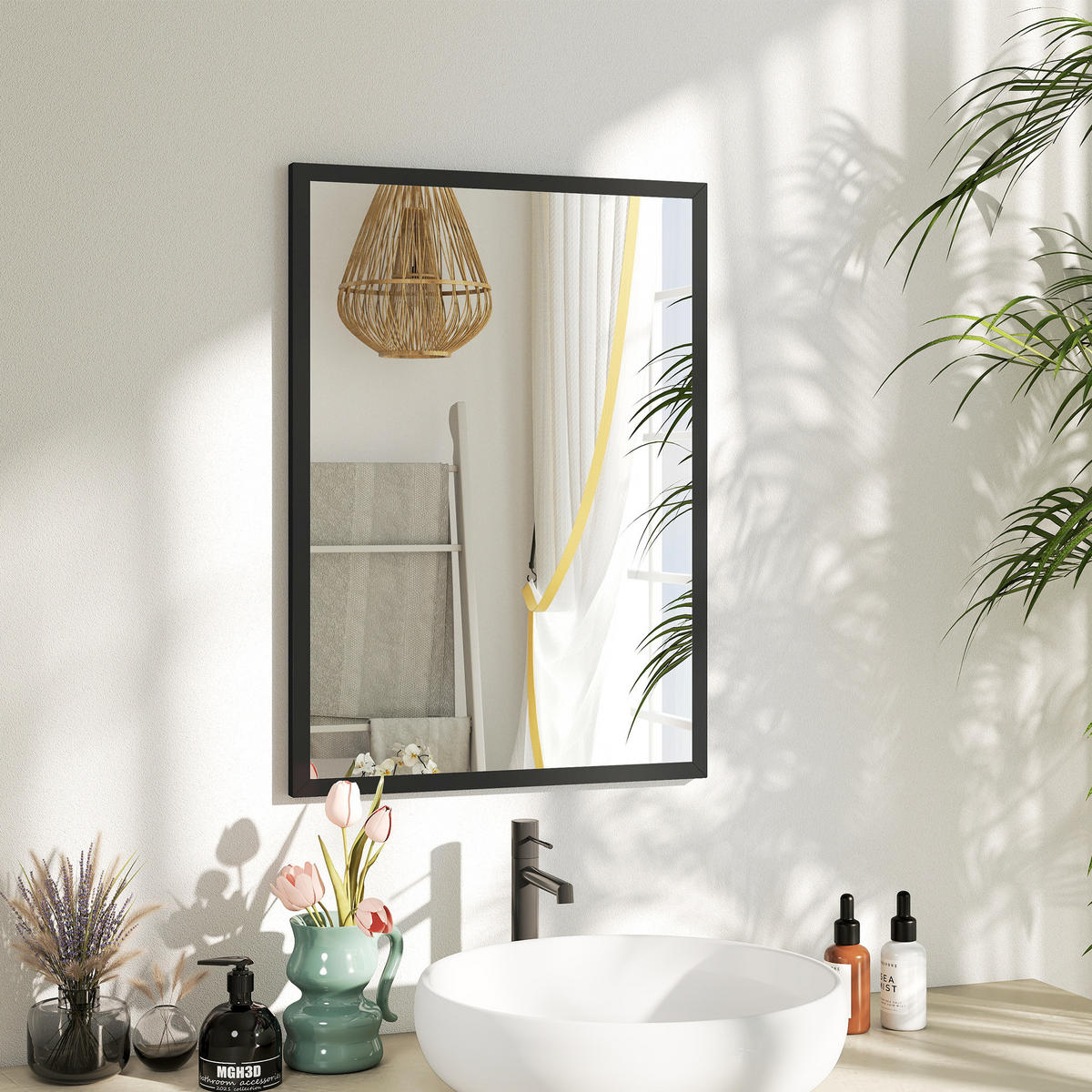 WANDSPIEGEL DE-14323 rechteckig 50x70 cm Schwarz - Schwarz, Glas (50/70/2cm) - ComfortXL