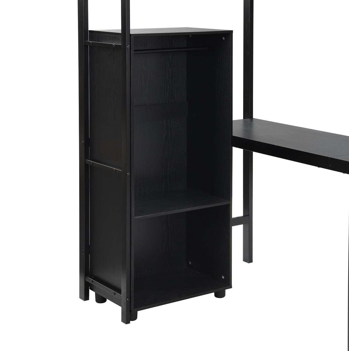 HOCHBETT mit Schreibtisch und Kleiderschrank 90x200 cm Metall Schwarz - Schwarz, Metall (90/200cm) - Beauniv