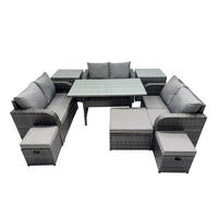 SITZGRUPPE mit Esstisch,Zweisitzer,3 Hockern,Beistelltischen Polyrattan 9-Sitzer - Dunkelgrau/Grau, Glas/Kunststoff - Fimous