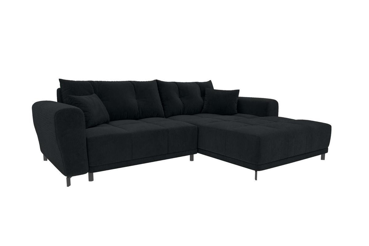 ECKSOFA Massimo Cordstoff Schwarz inkl. Schlaffunktion Rechts - Schwarz, Textil/Metall (246/177cm) - 99rooms