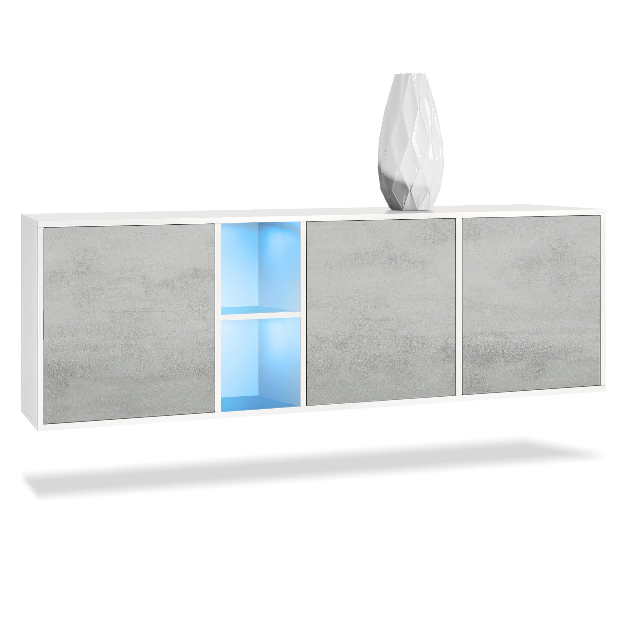 SIDEBOARD Cuba Türen in Beton Oxid Optik - Hellgrau, Holzwerkstoff (182/53/35cm) - Vladon