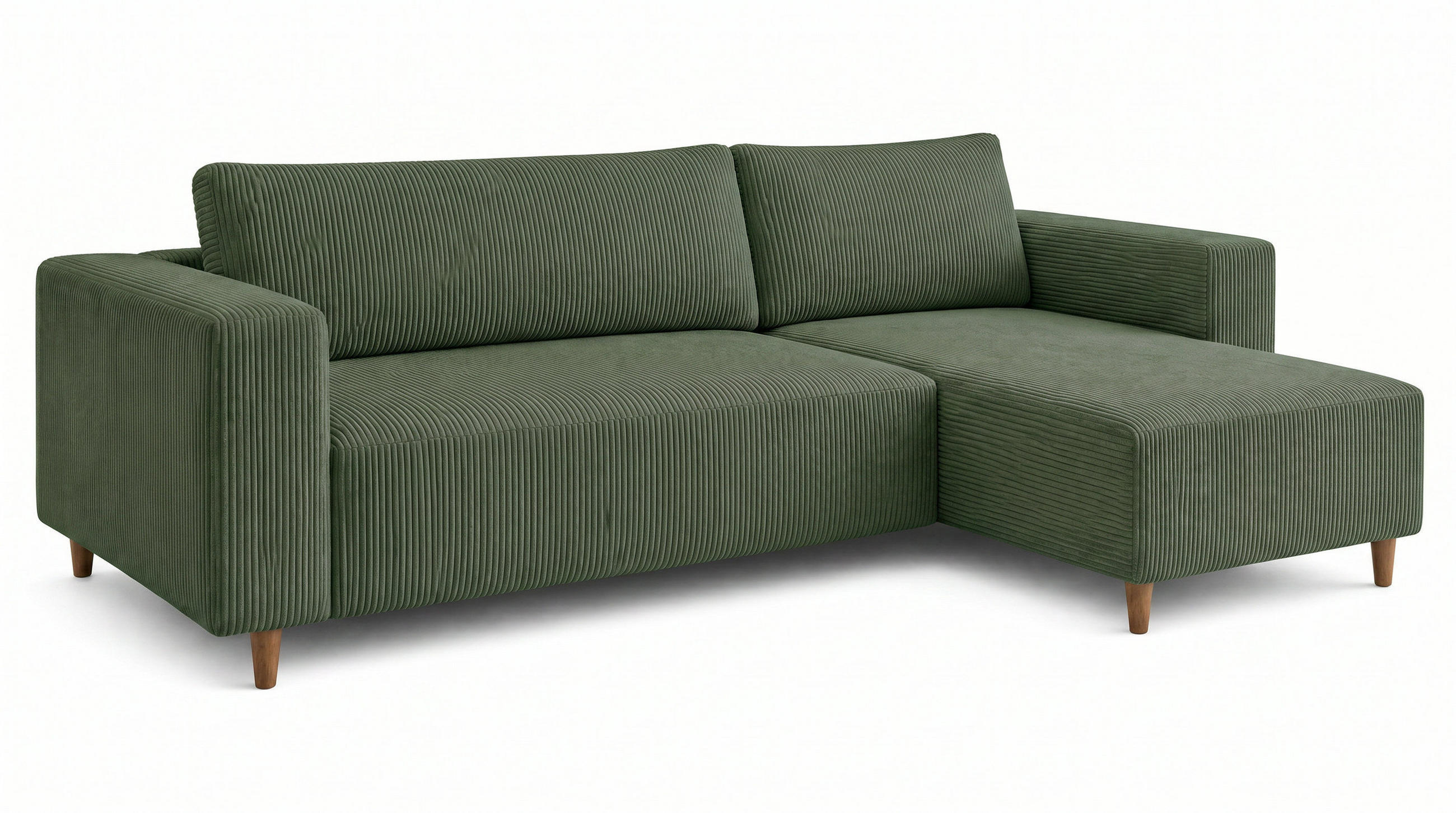 ECKSOFA RIO mit Schlaffunktion und Bettkasten, Farbe: Grün, Cordstoff, Ottomane Universal - Grün, Textil (249/142cm) - Marpur