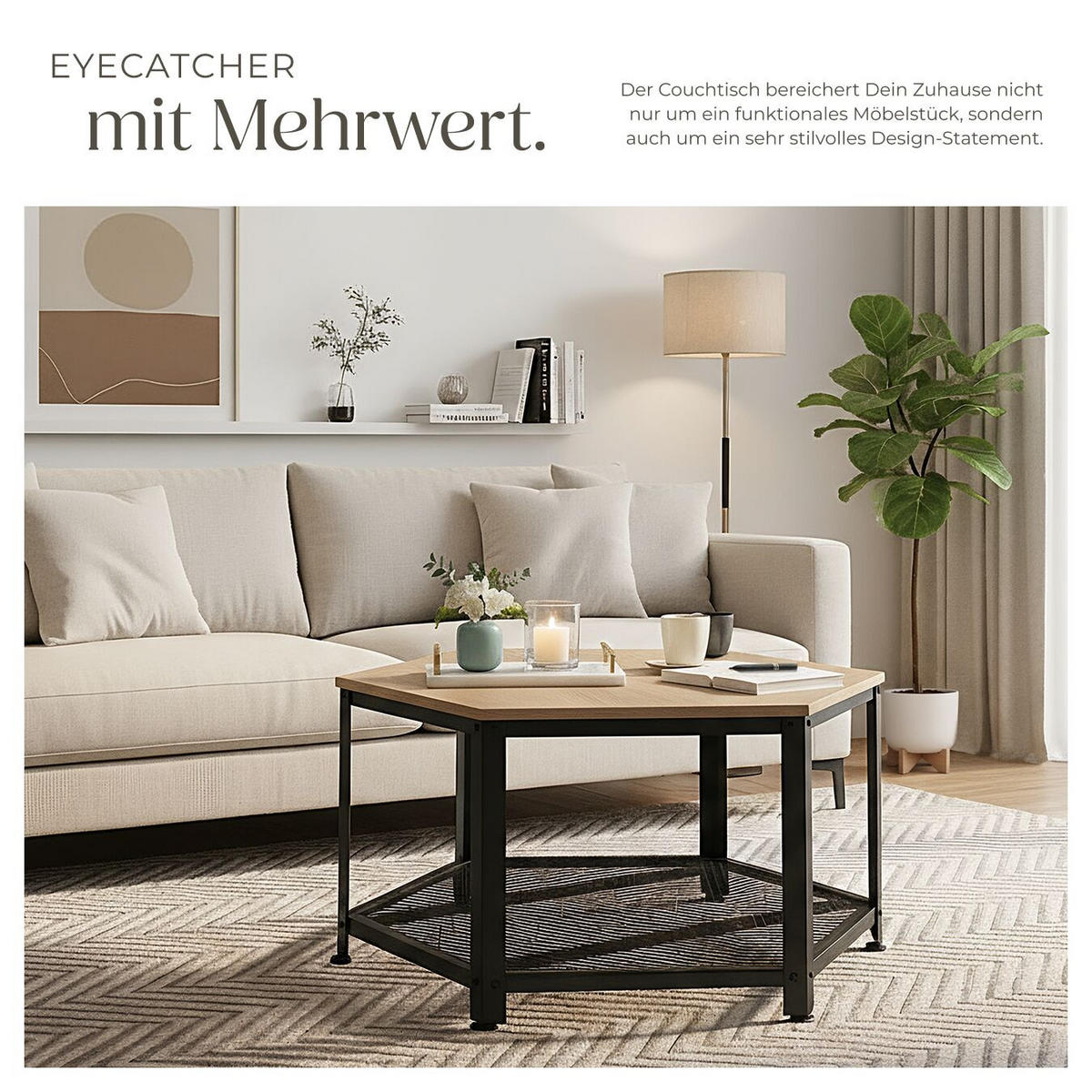 COUCHTISCH Norwich,86,5 x 75 x 46,5 cm,Industrial Holz hell, Eiche Sonoma - Naturfarben, Holz (75/86.5/46.5cm) - tectake