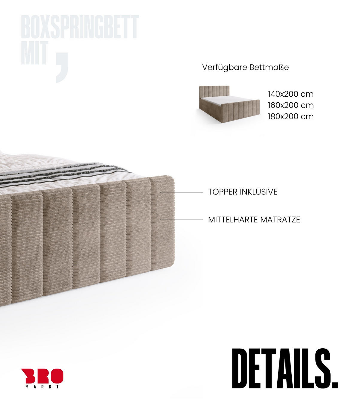 BOXSPRINGBETT Denver DUO mit Topper 140x200 Beige - Sahara, Textil (140/200cm) - Bromarkt