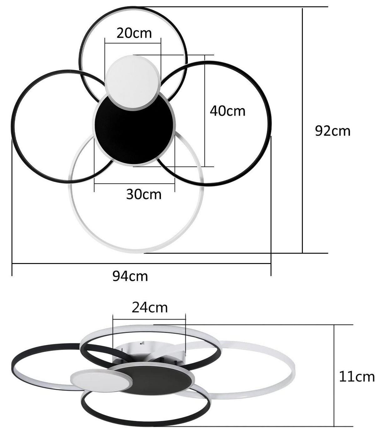 LED-DECKENLEUCHTE Ares 94/92/11cm - Schwarz, Metall (94/92/11cm) - ZMH