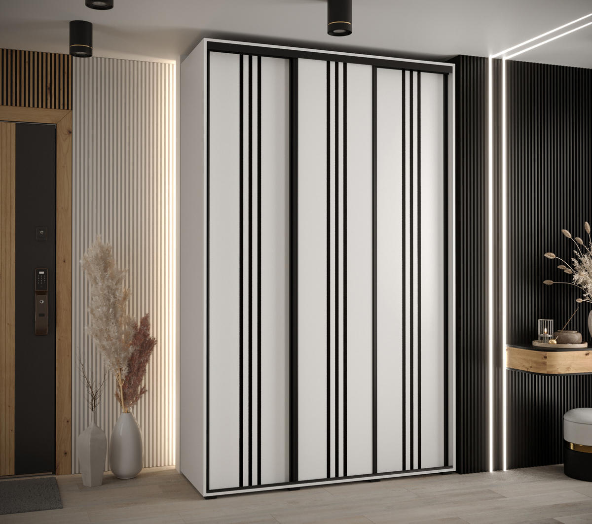 SCHWEBETÜRENSCHRANK 235,2/160/60 3-türig - Schwarz/Weiß, Holz/Metall (160/235/60cm) - Abiks Möbel