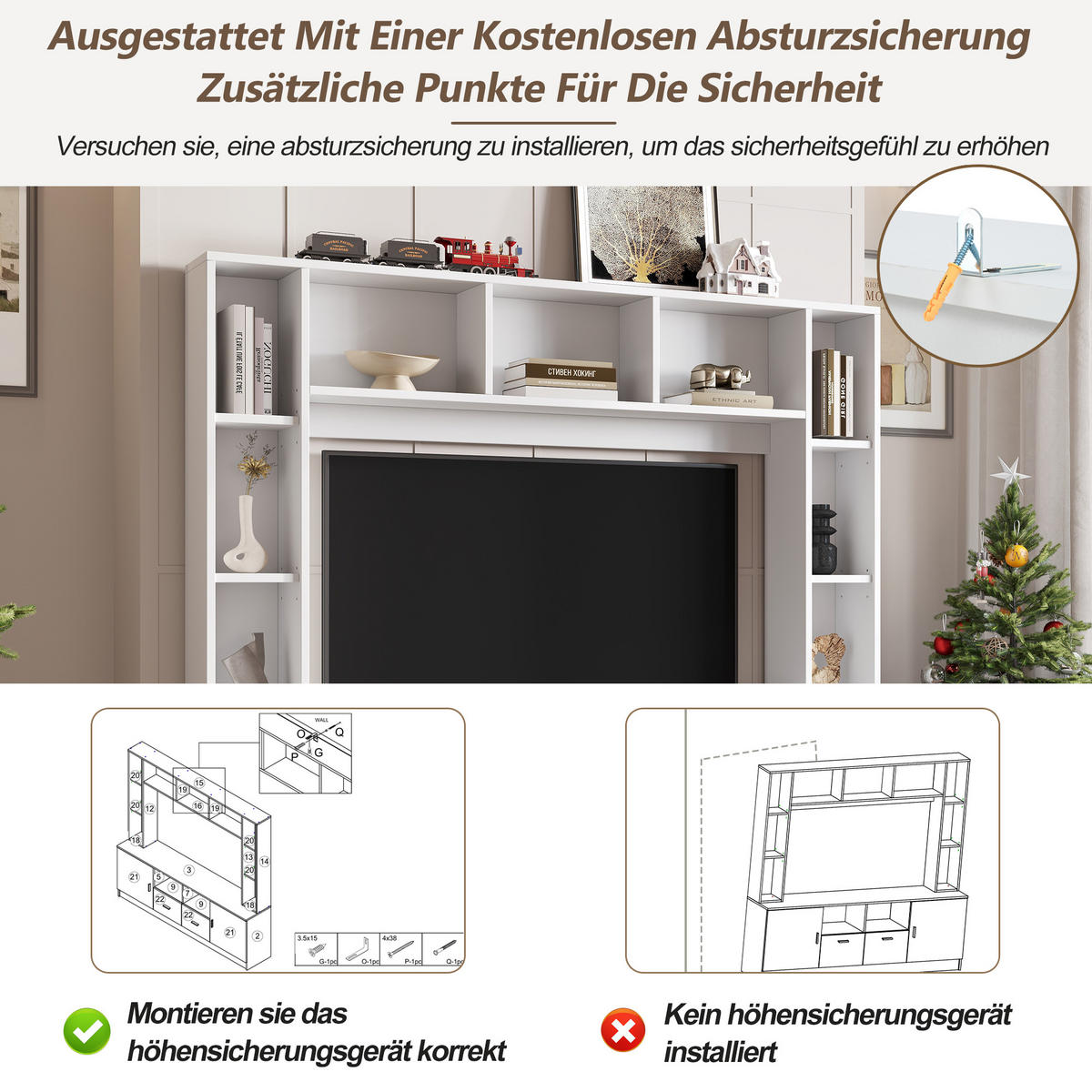 TV WOHNWAND SET 180cm Vitrine 2 Schränke 11 Fächer Weiß modern - Weiß, Holzwerkstoff (35/170/180cm) - FLIEKS