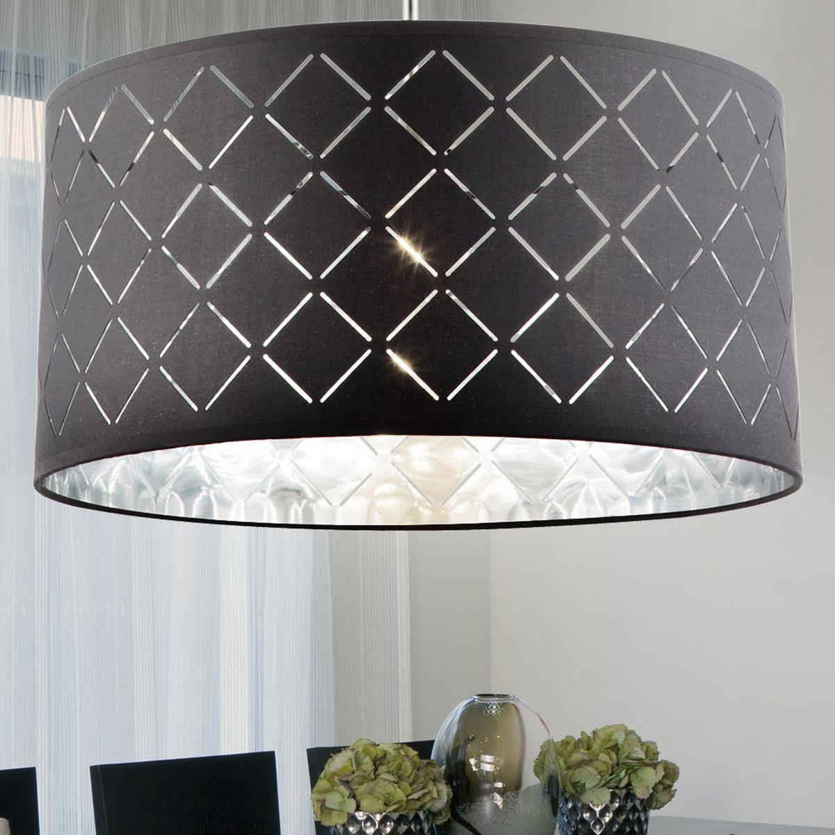 LED HÄNGELAMPE Kidal Schwarz Textil - Schwarz, Metall (40/40/140cm) - Globo Lighting