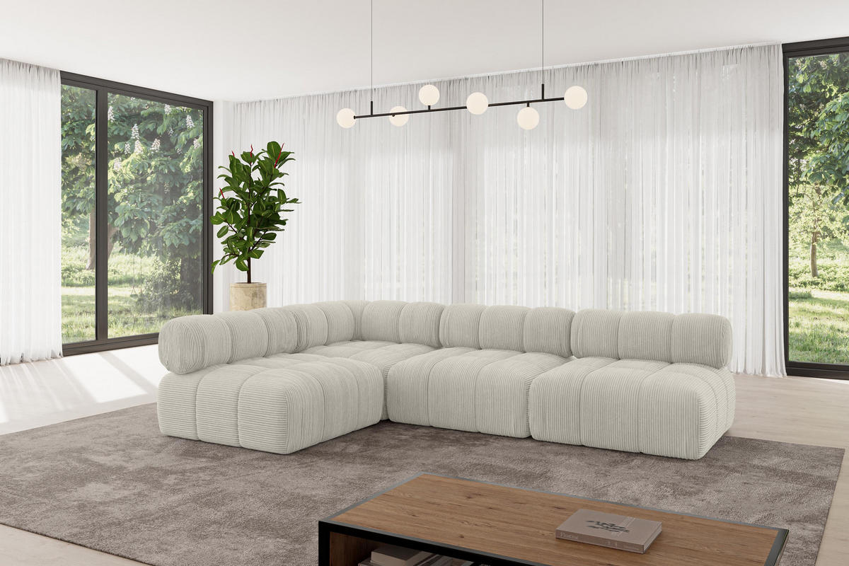 ECKSOFA modulares Sofa Samaro-L2 - 285x190x70 cm Creme Cord - Hellgrau/Creme, Holzwerkstoff/Textil (285/190cm) - ALTDECOR
