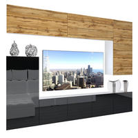 WOHNZIMMERWAND Schrankwand mit LED Wotan Eiche / Schwarz - Eiche Wotan/Schwarz, Holz (250/180/36cm) - B BELINI GROUP