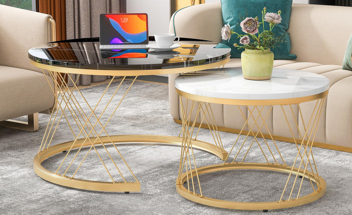 COUCHTISCH-SET 2er-Set Schwarz und Weiß - Schwarz, Holzwerkstoff (70/70/45cm) - Urban Meuble