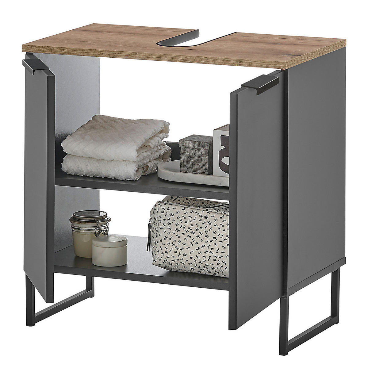 WASCHBECKENUNTERSCHRANK mit 2 Türen - Schwarz, Holzwerkstoff (60/60/35cm) - home24