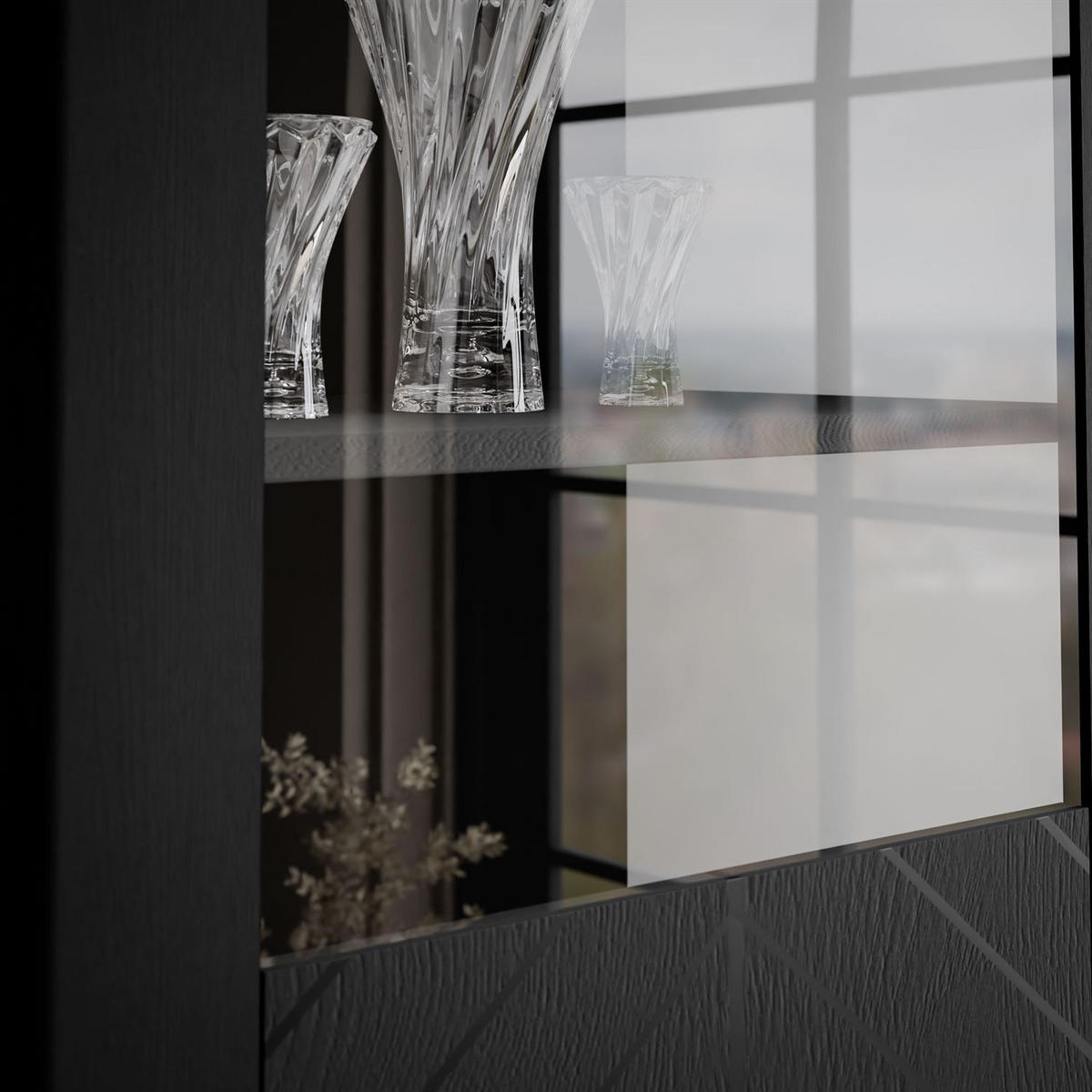 GLASVITRINE LUMI, Schwarz - Schwarz, Holzwerkstoff (60/197/41cm) - Lookway