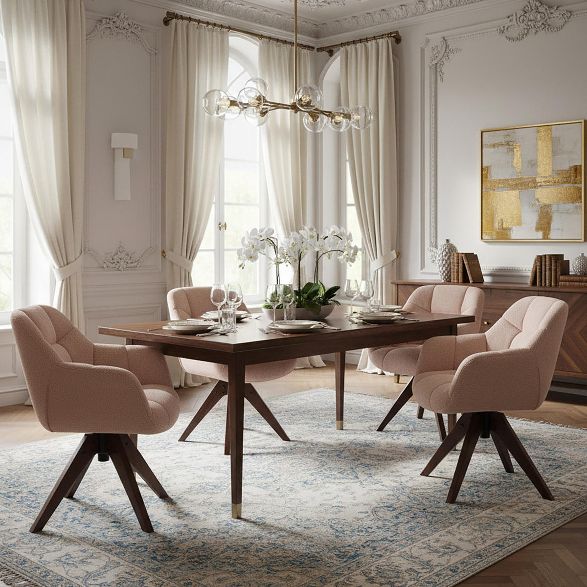 DREHSTUHL Mika-Nele 2er-Set - Nussbaumfarben/Rosa, Eichenholz/Holz (65/81/66cm) - DUBI Möbel