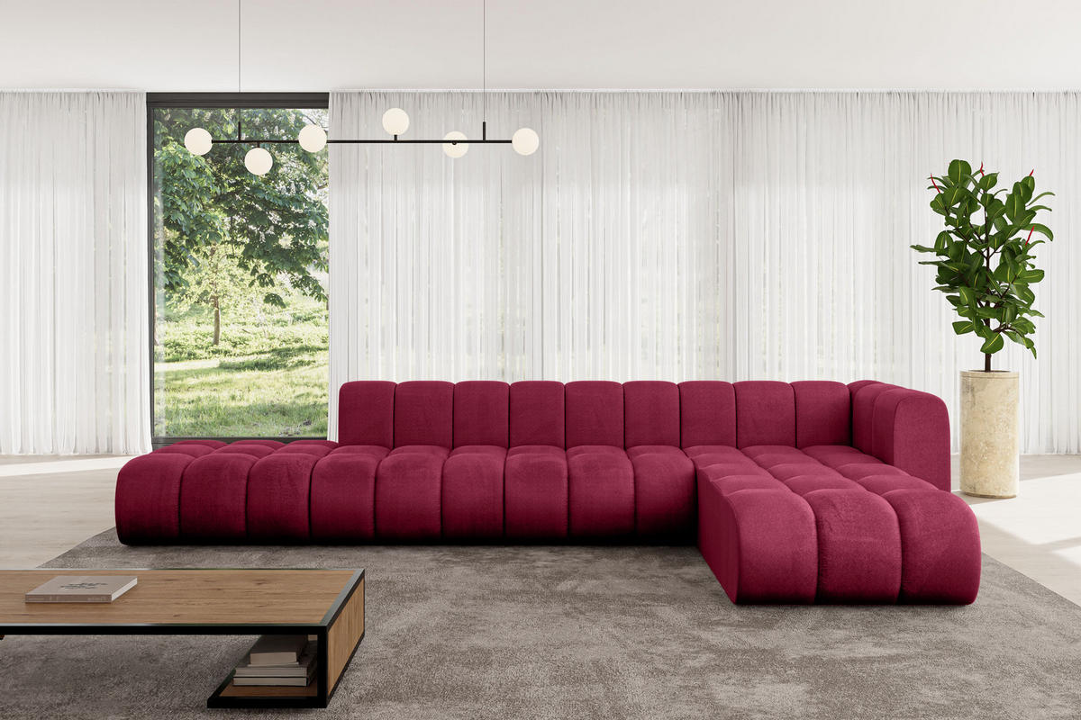 ECKSOFA modulares Sofa Zuvon-L2 - 387x177x70 cm Bordeauxrot - Bordeaux, Holzwerkstoff/Textil (387/177cm) - ALTDECOR
