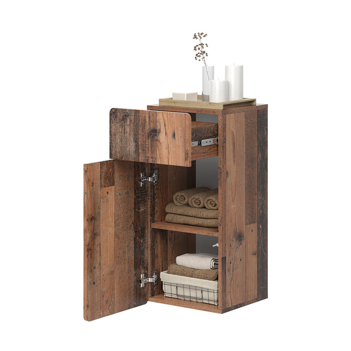 MIDISCHRANK Izan Oldstyle 36.6 x 76.6 cm mit Schublade und Tür - Braun, Holzwerkstoff (36.6/76.6/32.8cm) - Vicco