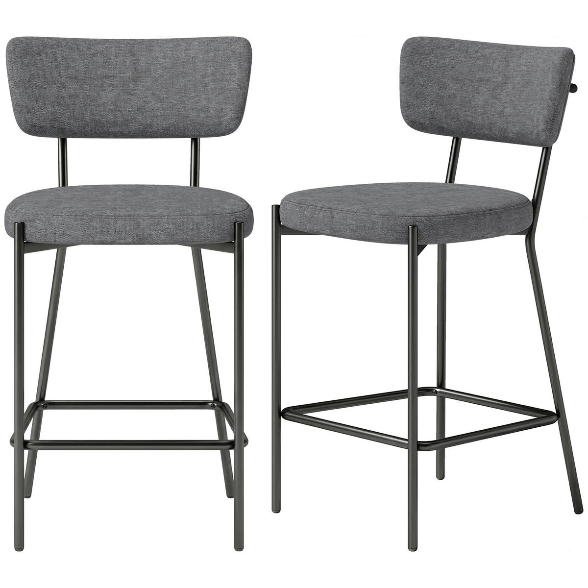 BARHOCKER 2er-Set DE-08043 mit geschwungener Rückenlehne Grau - Grau, Metall (49/93/53cm) - ComfortXL