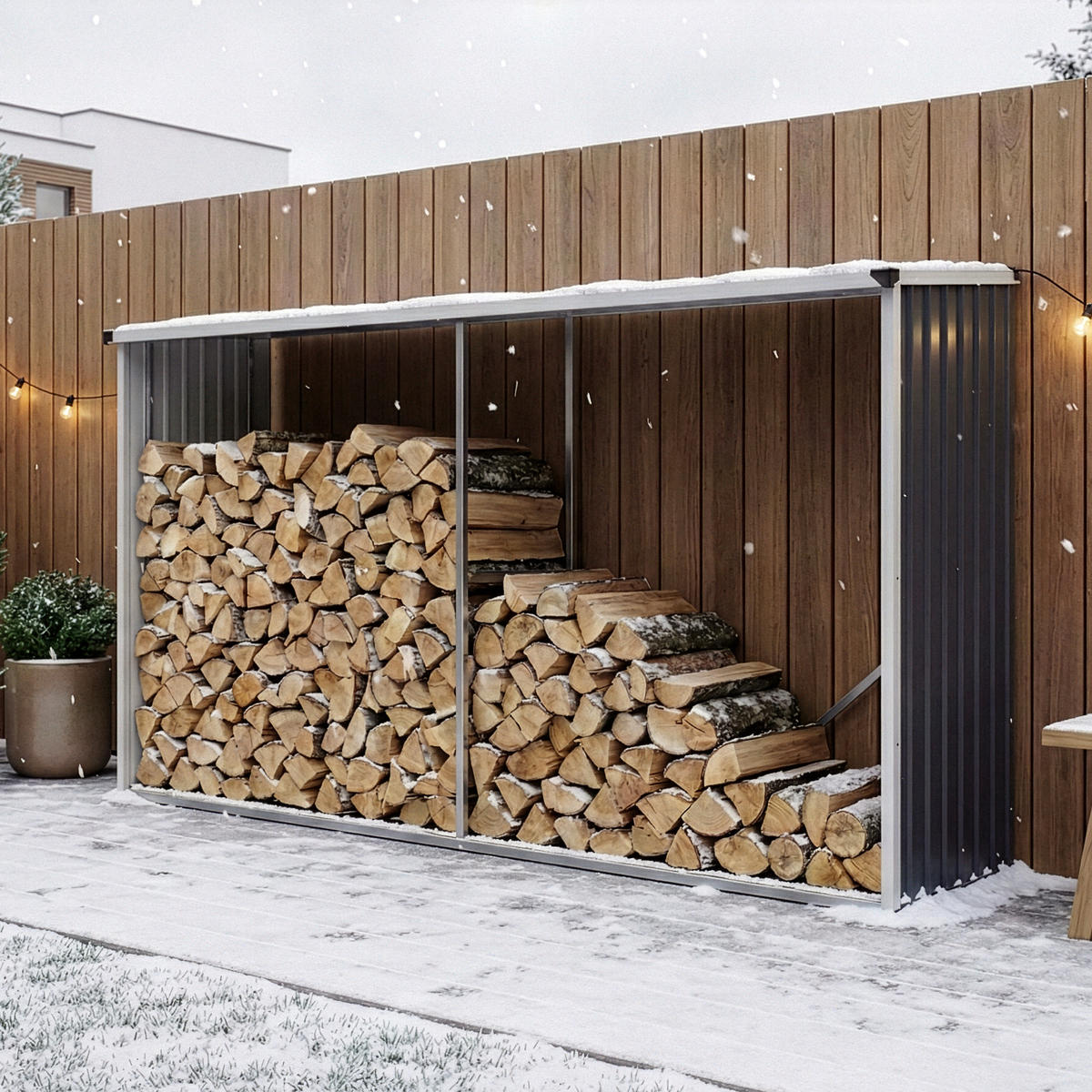 BRENNHOLZUNTERSTAND Kalmar - Anthrazit, Metall (352/152/80cm) - casa.pro