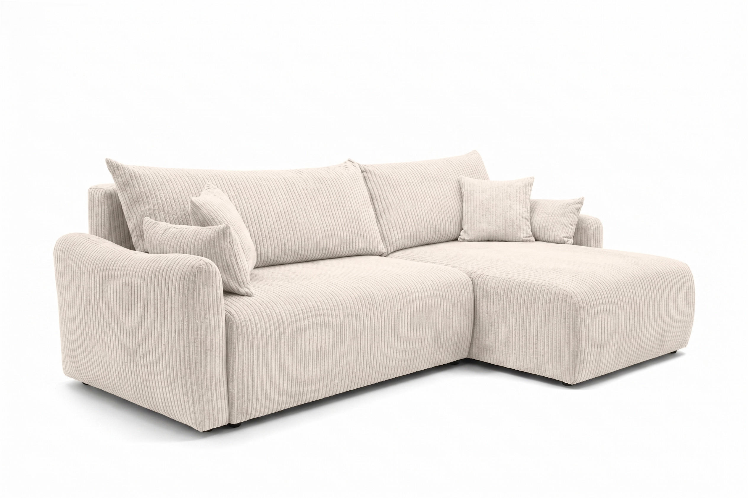 ECKSOFA Mit Schlaffunktion, Cordstoff Poso, Beige, Rechts, JAPANDI - Creme, Holz (262/145cm) - Kaiser Möbel