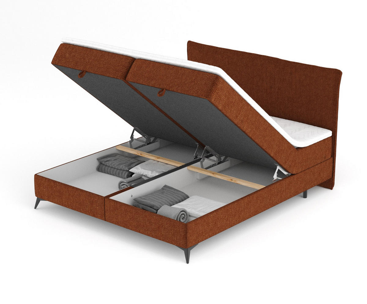 BOXBETT Peru Kupferfarbe 160/200 cm im Chenille-Stoff - Schwarz/Kupferfarben, Holz/Holzwerkstoff (160/200cm) - Maison de Reve