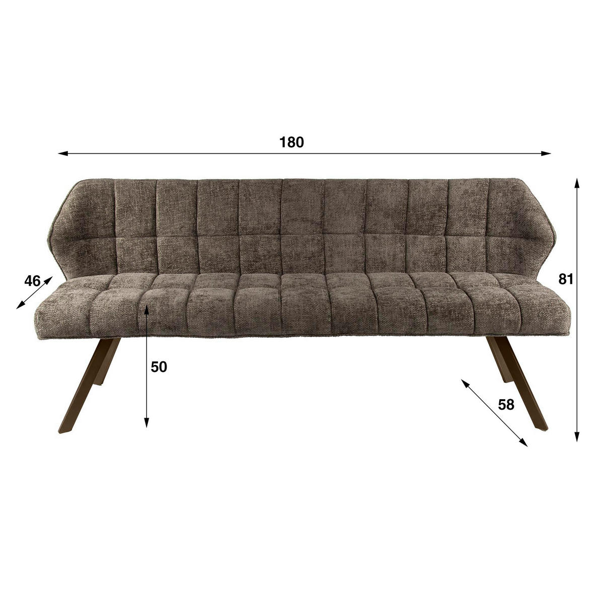 EETKAMERBANKEN Raster Taupe 58/180/81 cm - Taupe, Textil (180/81/58cm) - Hoyz Collection
