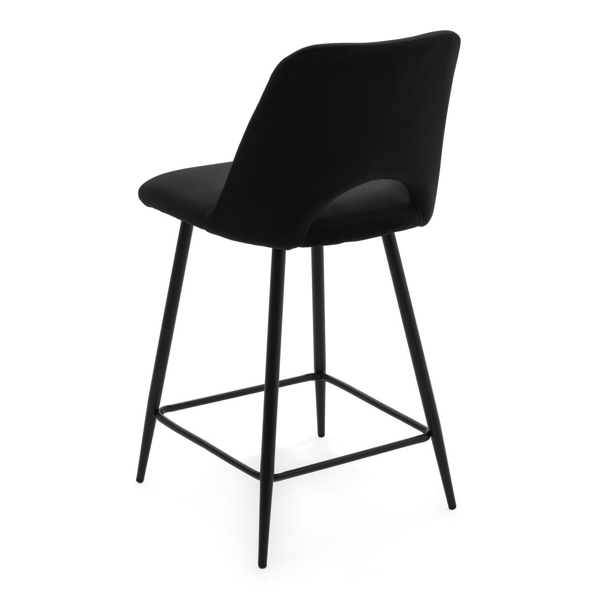 BARHOCKER ORO gepolsterter mit Steppung - schwarz - Samt Velour - Schwarz, Textil/Metall (48/94/55cm) - NEW HOME