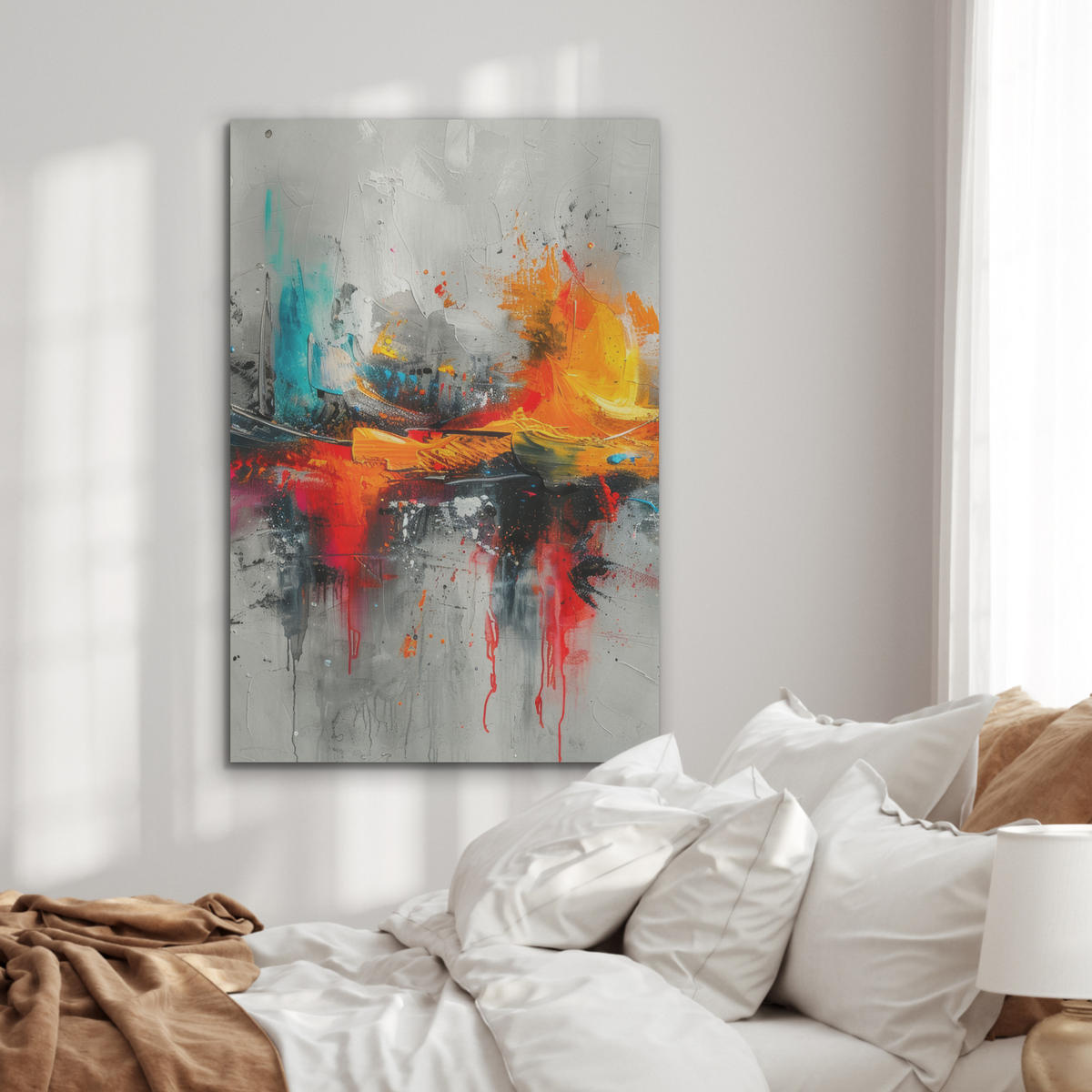 AKUSTIKPANEEL Moderne Kunst - Orange - Grau - Abstrakt 70x100 cm - Hellgrau, Textil (70/0.9/100cm) - MuchoWow