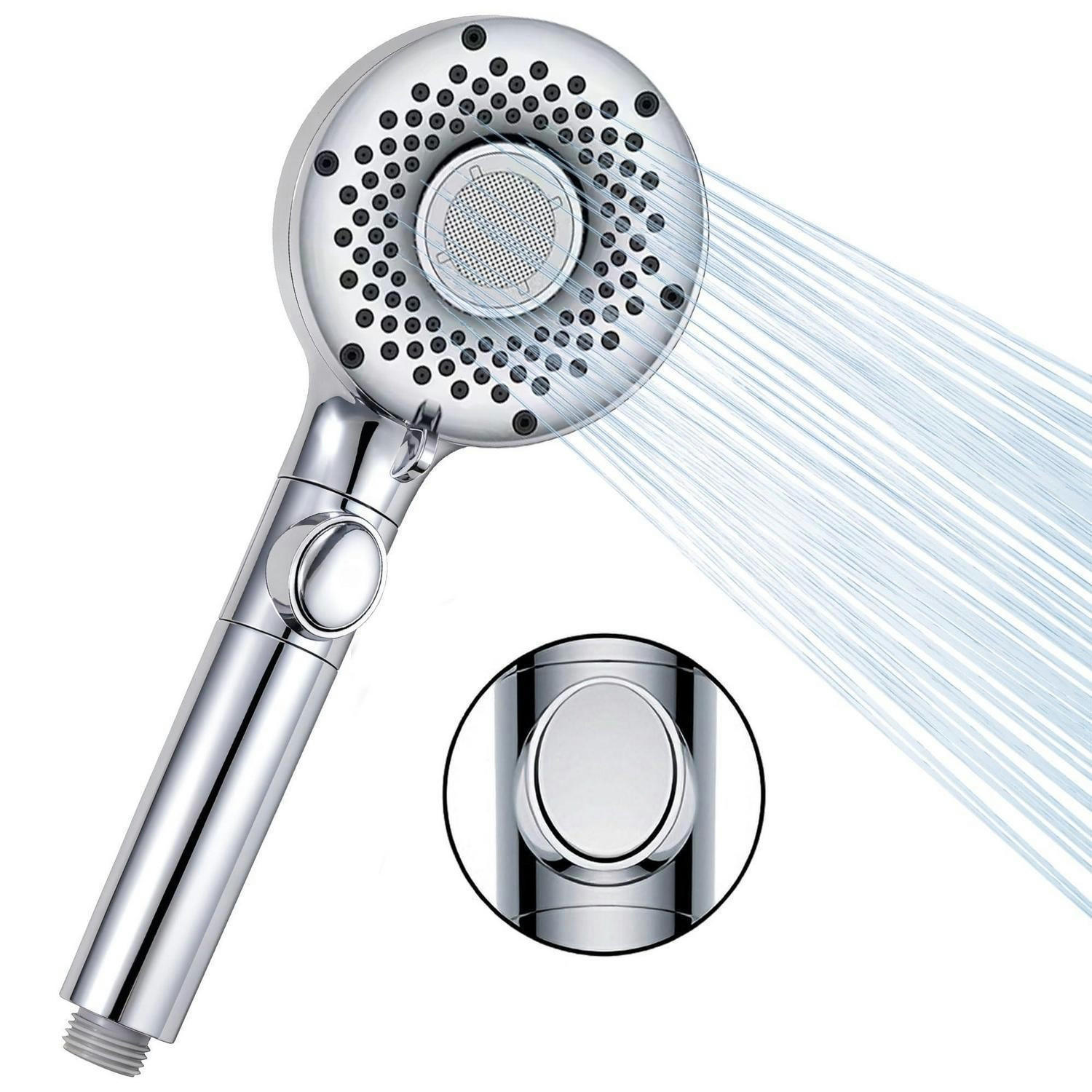 HANDBRAUSE mit 6 Strahlarten und Wasserstopp-Funktion - Silberfarben, Metall (10/12.7/21cm)