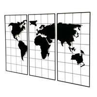 WANDDEKORATION Weltkarte Metall 170 x100 cm Schwarz 3-teilig 210329 - Schwarz, Metall (170/100/1cm) - DanDiBo